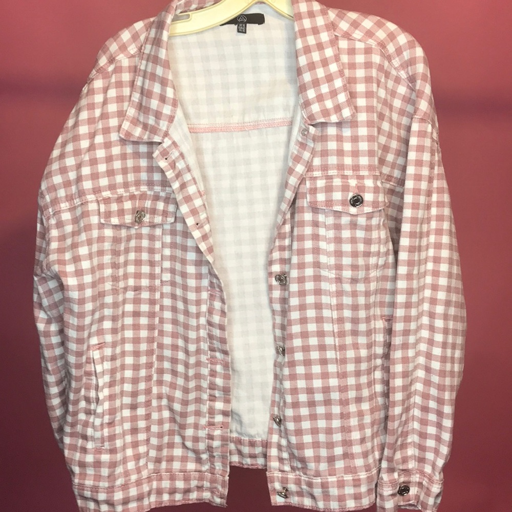 Pink/mauve gingham denim jacket missguided
